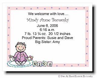 Pen At Hand Stick Figures Birth Announcements - Pajamas - Girl (color)